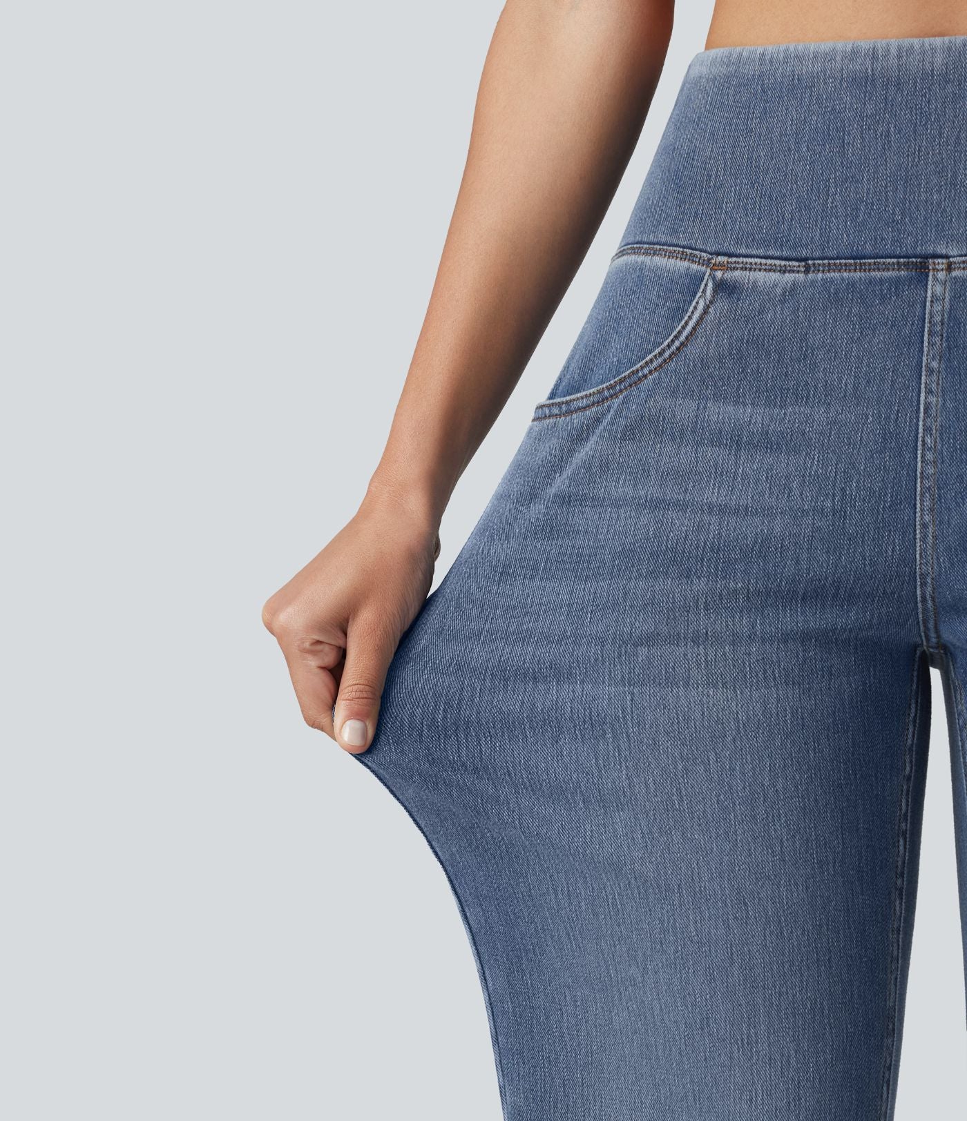 Jean skinny décontracté 7/8 Halara Flex™ taille haute, effet ventre plat, ourlet arrondi et poches