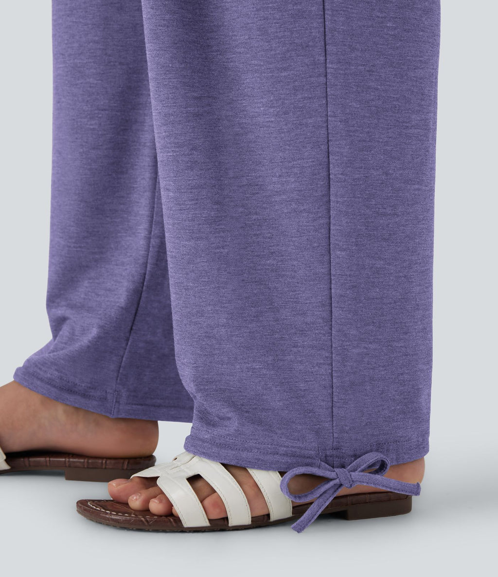 Pantalon de jogging décontracté à taille haute croisée avec poches latérales et cordon de serrage