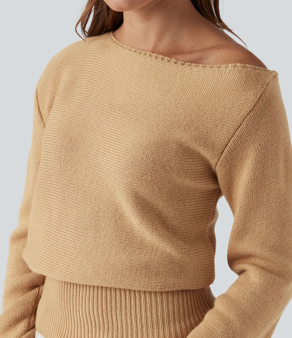 Pull décontracté à col asymétrique et manches longues
