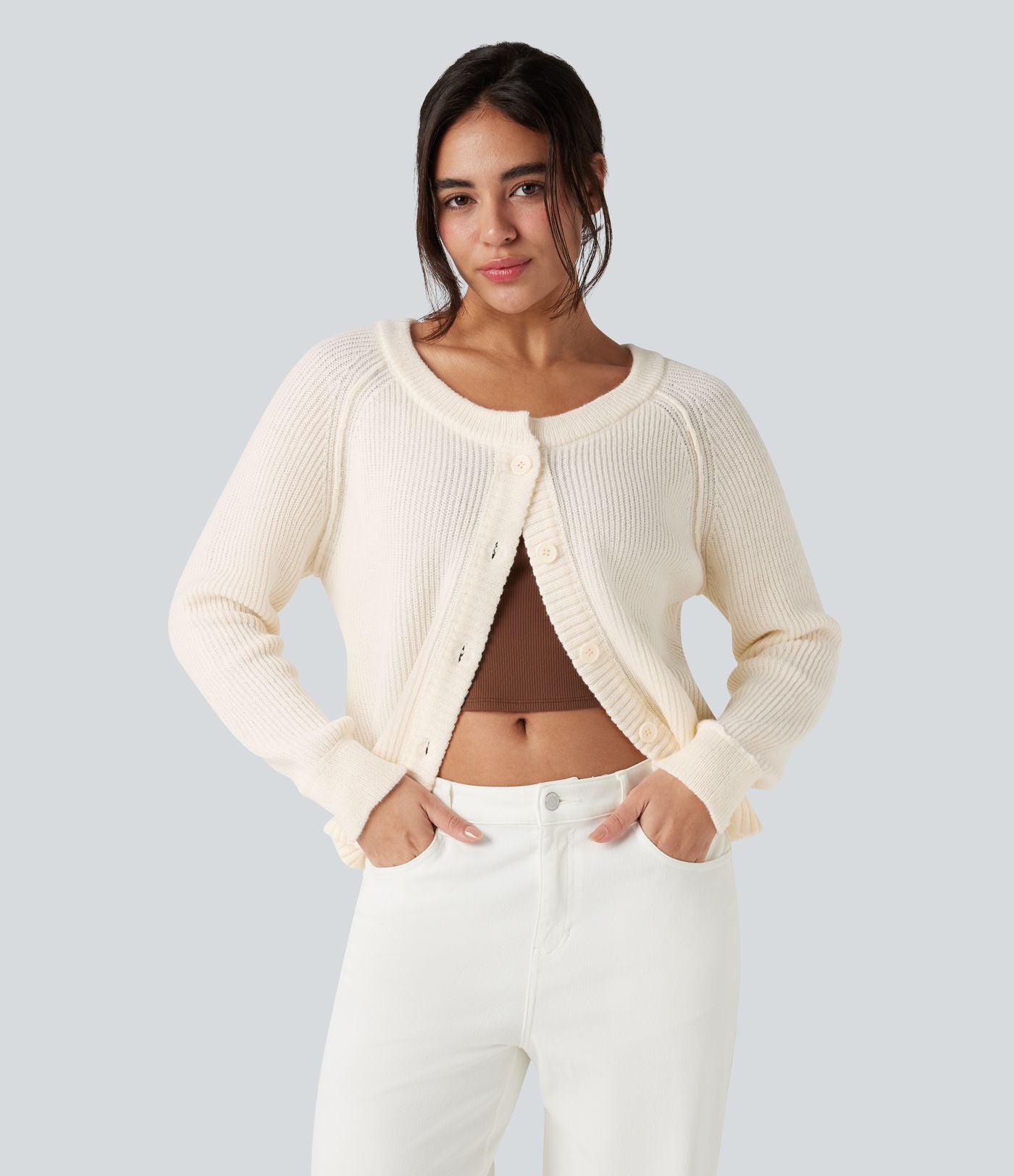 Cardigan col rond manches longues