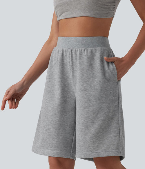 Bermuda casual ample taille mi-haute en molleton français à cordon de serrage intérieur avec poches