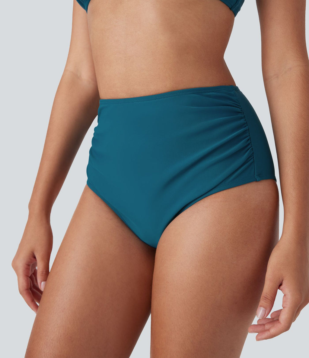 Bas de maillot de bain bikini à taille haute avec contrôle du ventre et fronces