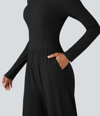 Combinaison côtelée corset col rond manches longues avec poches - Édition Easy Peasy
