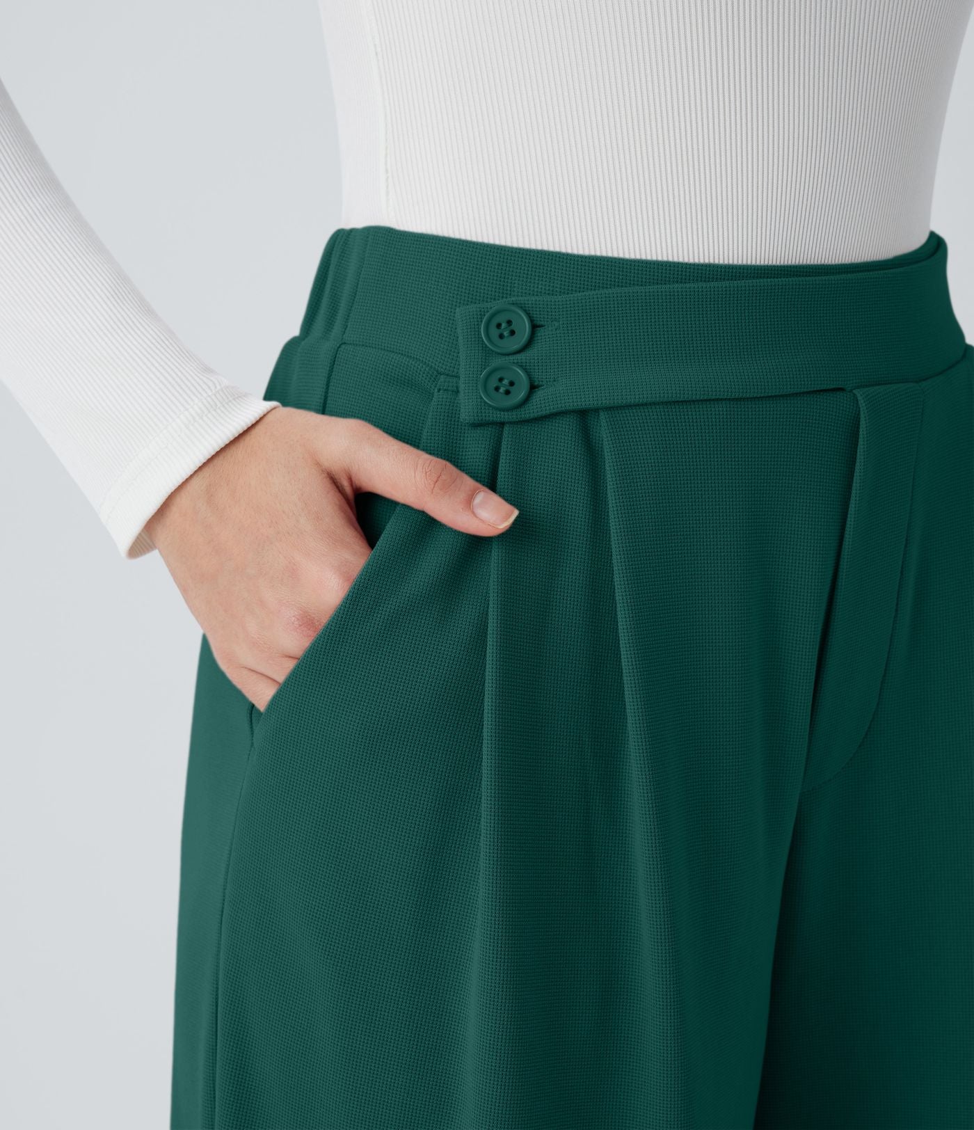 Pantalon taille haute décontracté large en maille gaufrée, avec poches
