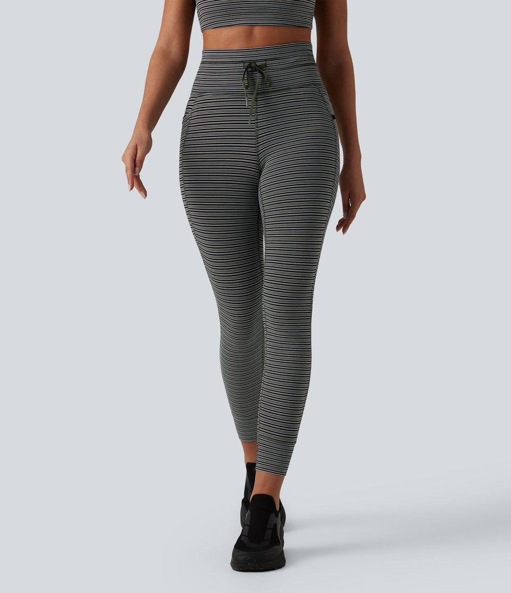 Halara UltraSculpt™ Legging de yoga taille haute jacquard à rayures avec cordon de serrage et poches