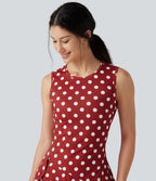 Robe mini casual à pois col rond sans manches ourlet à volants superposés