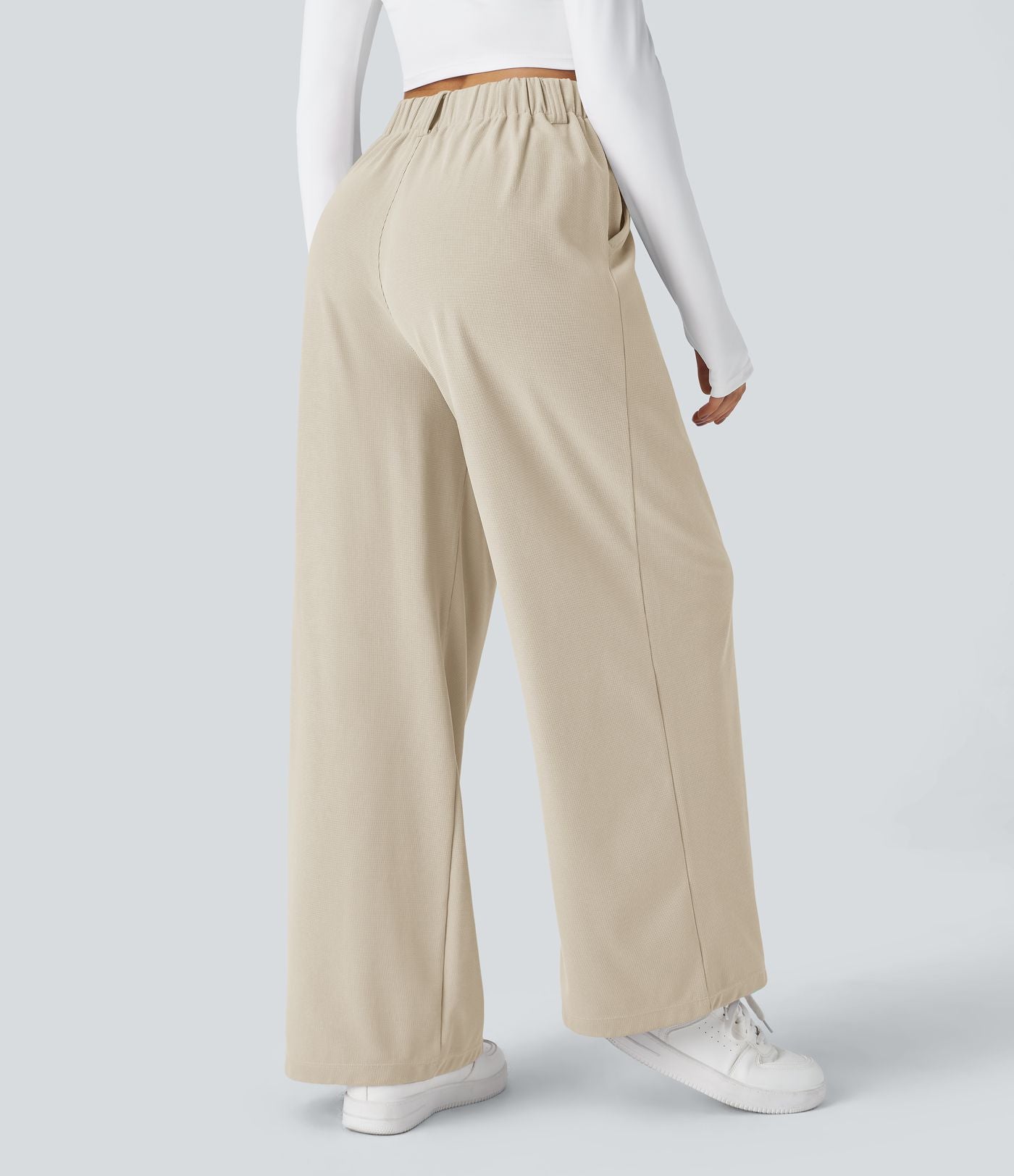 Pantalon Tailleur Large Fluide Halara Flex™ Gaufré Taille Haute Poches Latérales