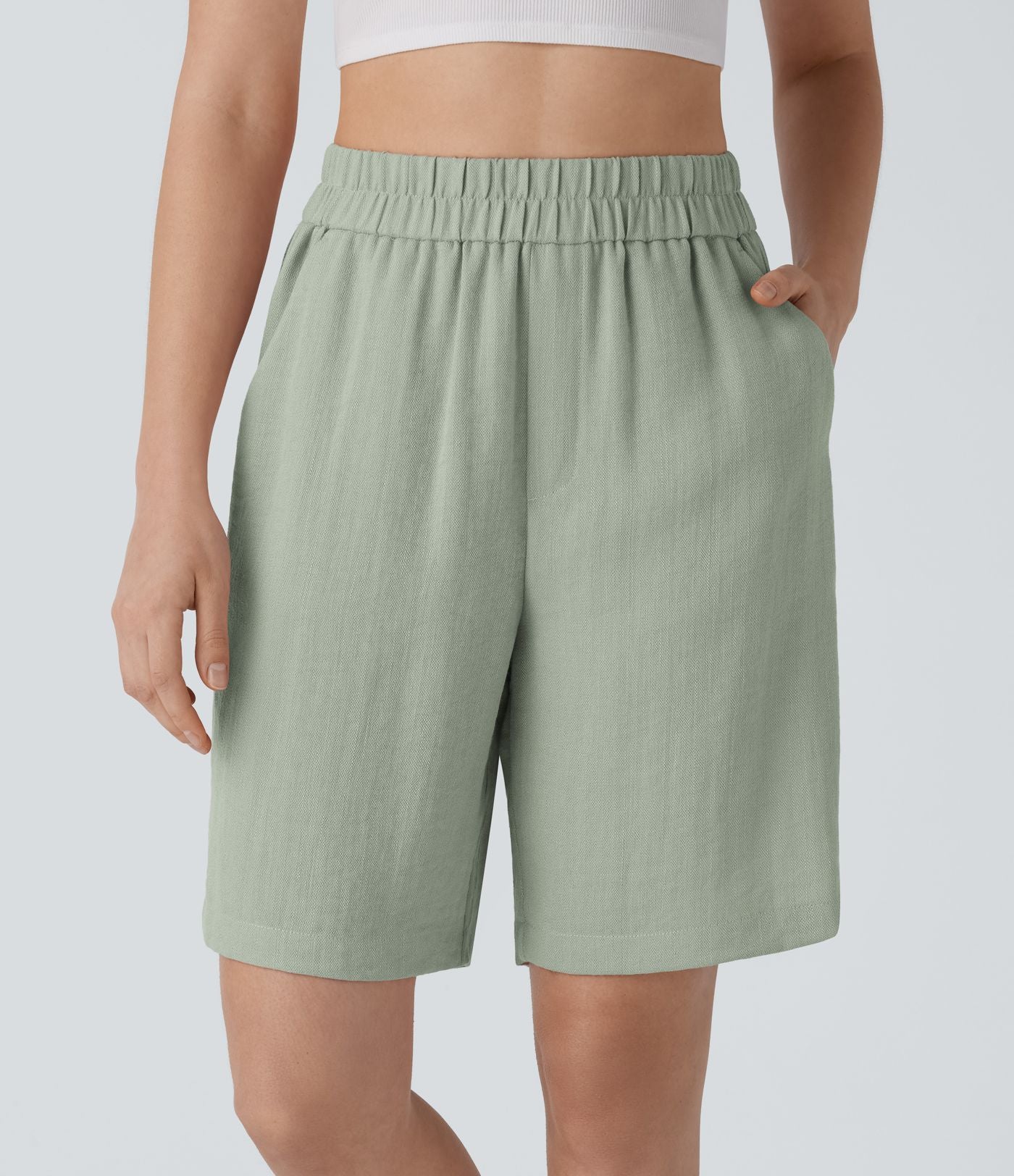 Short Bermuda Décontracté Taille Haute avec Poches Latérales