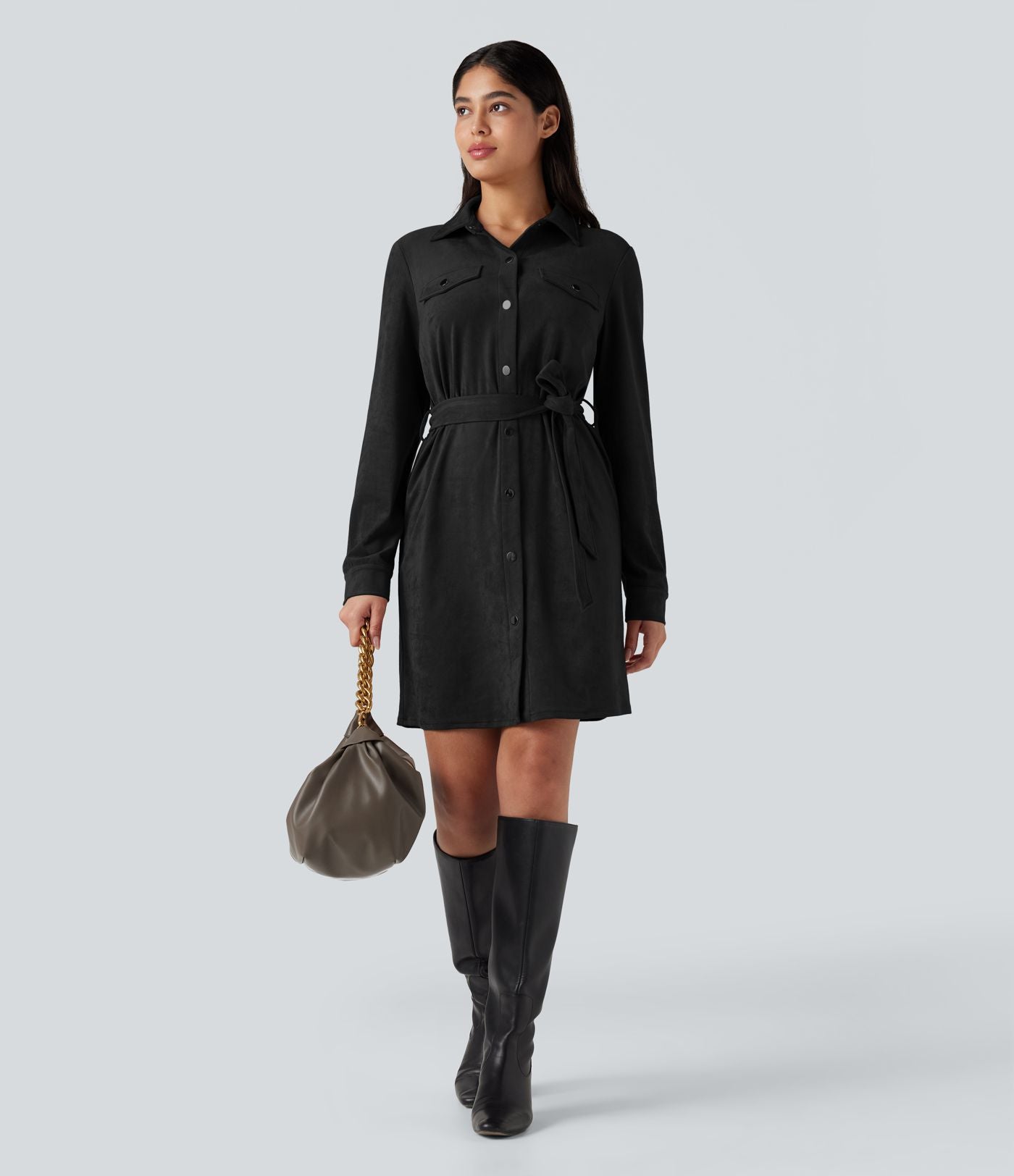 Robe courte col tailleur manches longues