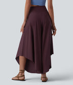 Pantalon ample gainant taille haute à ourlet volants avec poches
