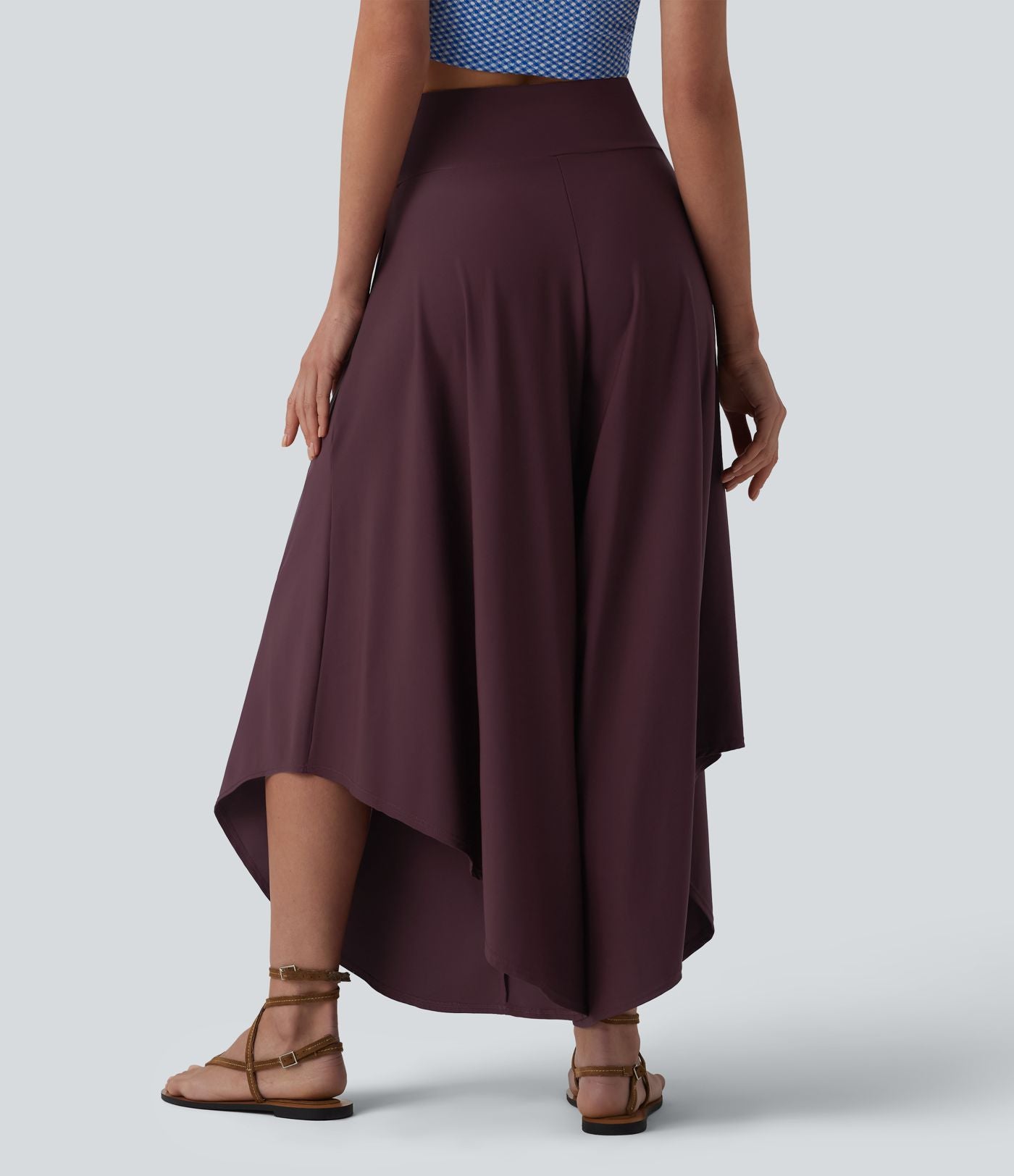 Pantalon ample gainant taille haute à ourlet volants avec poches