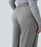 Pantalon décontracté grande taille large taille haute avec cordon de serrage et poches