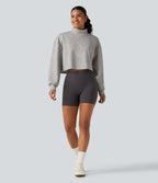 Sweat crop top col montant avec manches longues et coupe décontractée