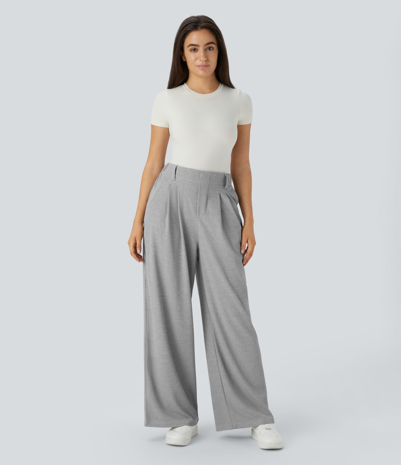 Pantalon Tailleur Large Fluide Halara Flex™ Gaufré Taille Haute Poches Latérales
