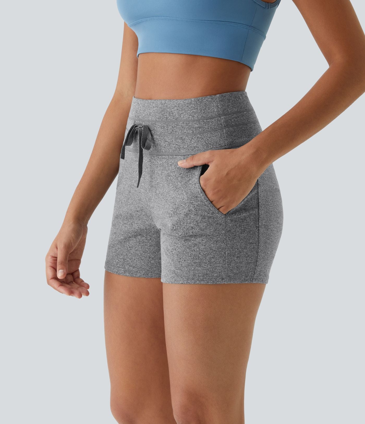 Short Yoga à Taille Haute avec Cordon de Serrage Poches Latérales et Ruches