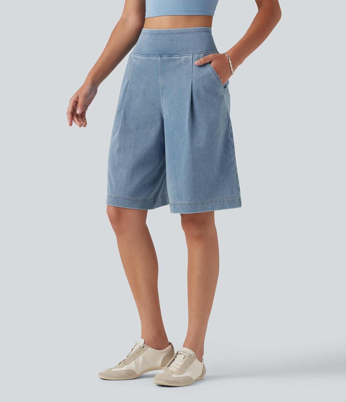 Halara Flex™ Short ample en jean décontracté taille haute 25 cm avec poches