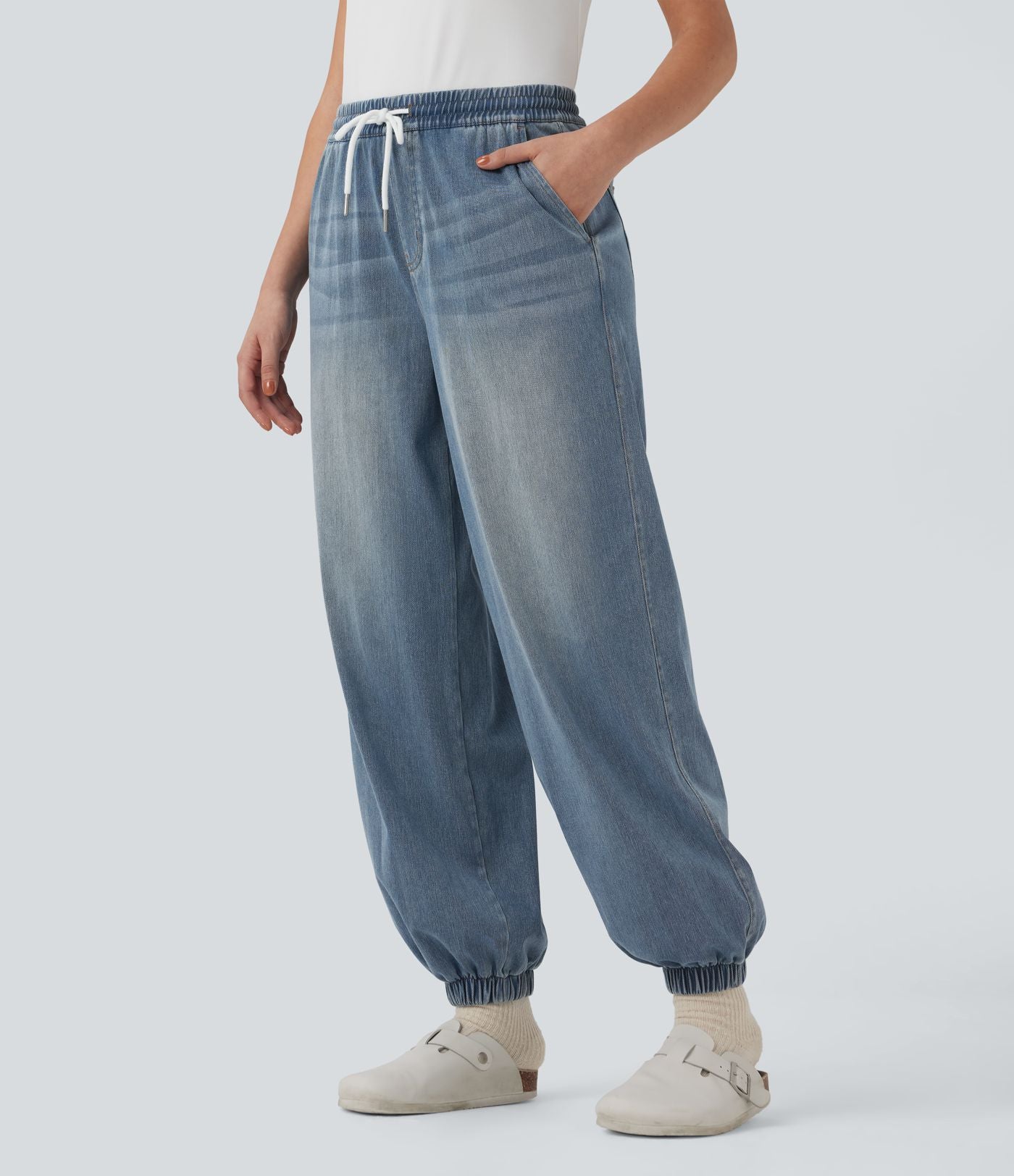 Jean décontracté Halara Flex™ taille mi-haute avec cordon de serrage et pochesns