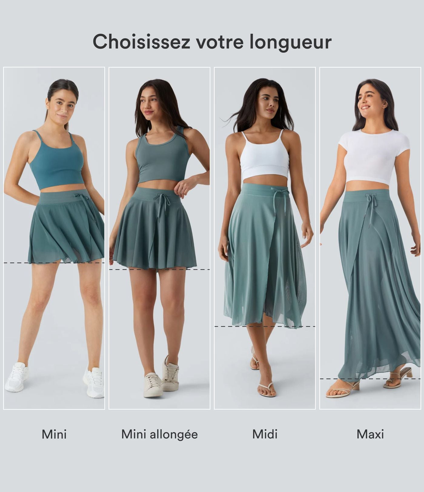 Jupe longue fluide 2-en-1 taille haute avec empiècements en résille