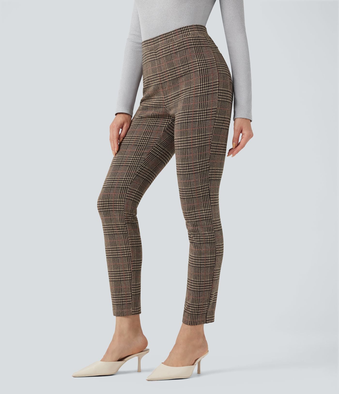 Halara Flex™ Pantalon skinny tailleur taille haute à motif pied-de-poule avec poches arrière