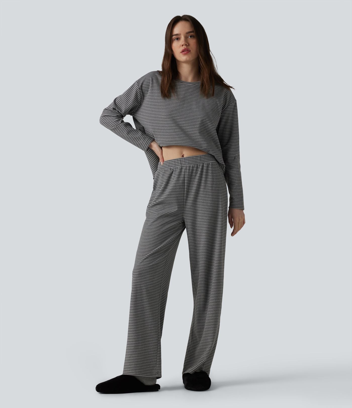 Pantalon de détente large rayé taille haute