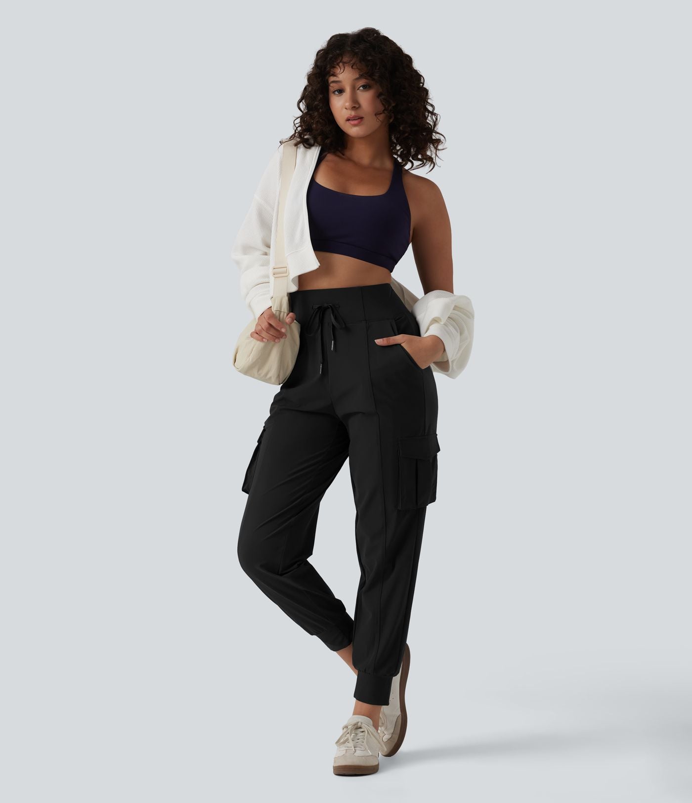 Jogging cargo décontracté à séchage rapide effet frais InstantCool taille haute avec cordon de serrage et poches, protection solaire UPF40+