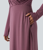 Robe de travail midi col V à manches longues avec poches
