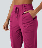 Jogging de danse fuselé froncé séchage rapide effet frais InstantCool taille haute avec cordon de serrage et poches, protection solaire UPF40+