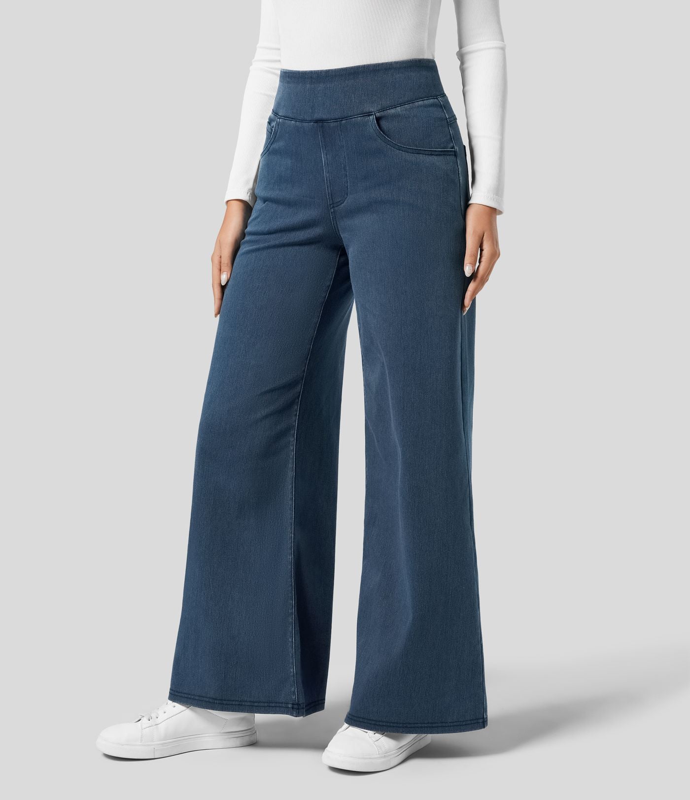 Halara Flex™ Jean Large Travail à Taille Haute Poches Multiples et Tricot Extensible