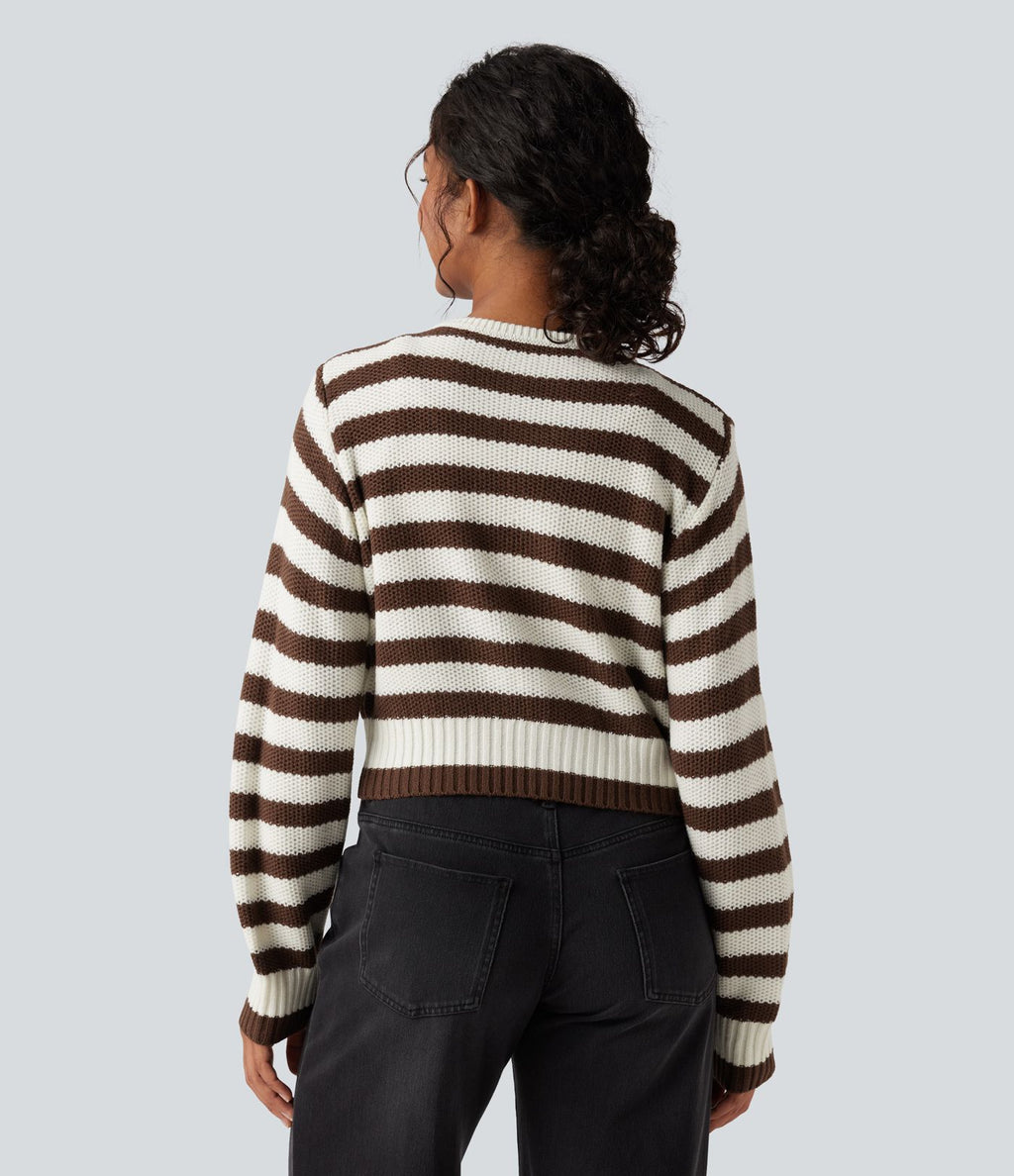 Cardigan tailleur rayé col rond manches longues