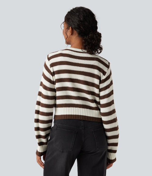 Cardigan tailleur rayé col rond manches longues