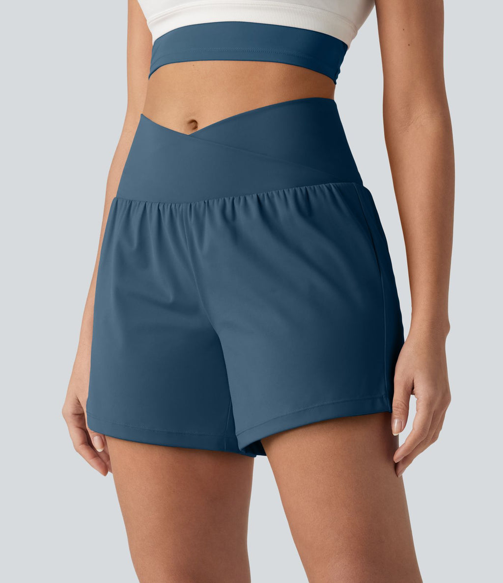 Short de yoga SoftlyZero™ Airy croisé taille haute 2-en-1 effet frais InstantCool 12,5 cm avec poches
