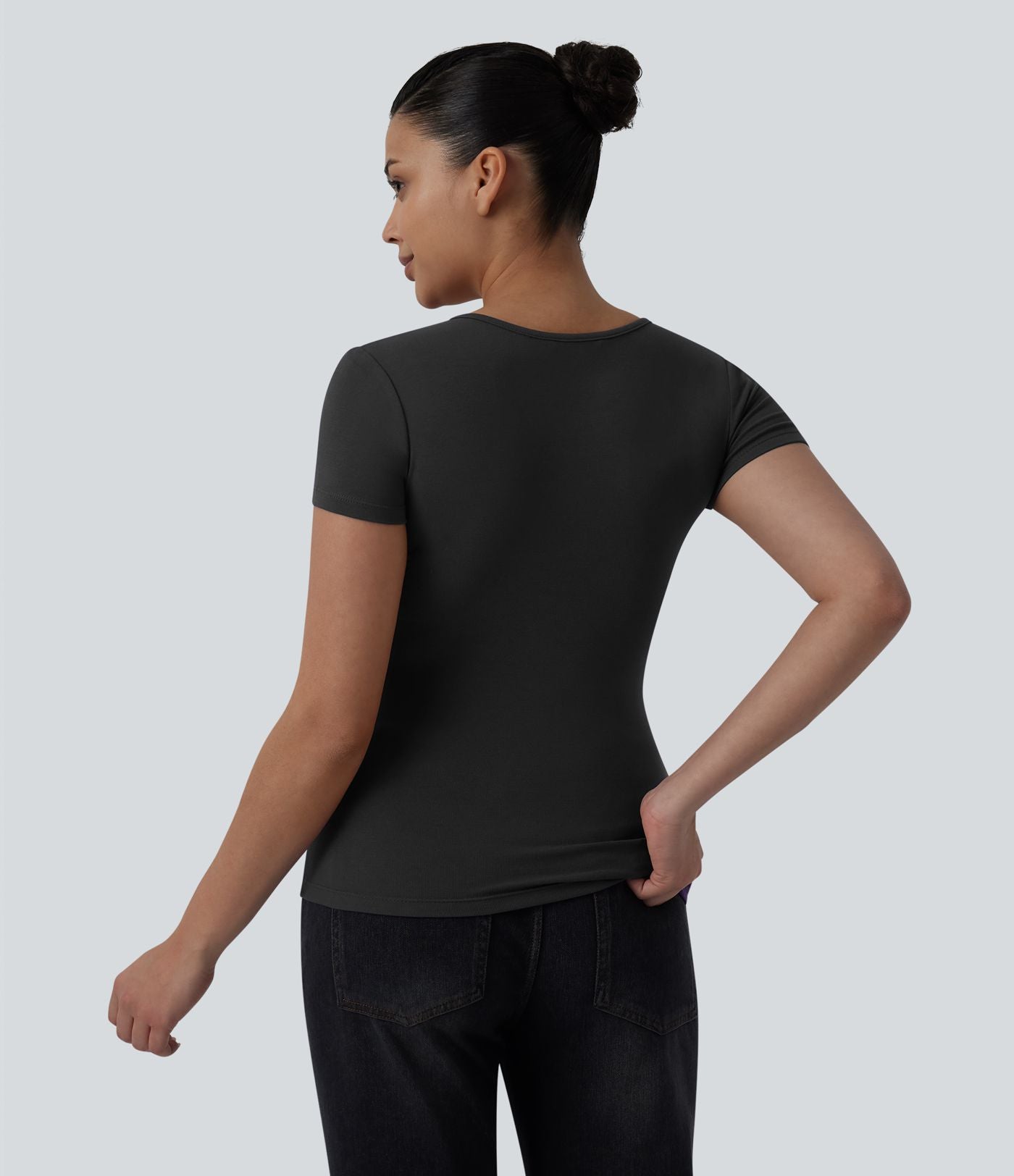 Top casual décolleté cœur manches courtes croisé avec fronces