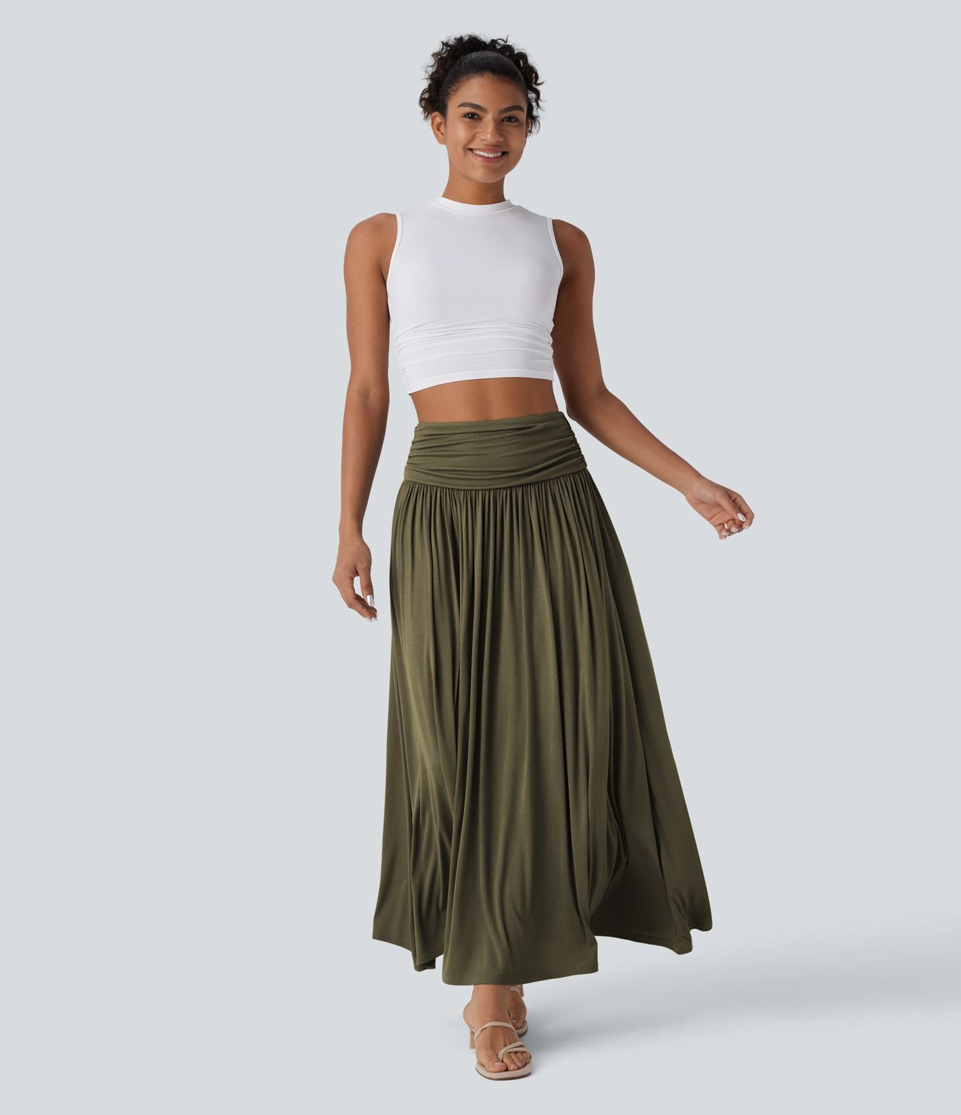 Jupe longue fluide froncée taille haute