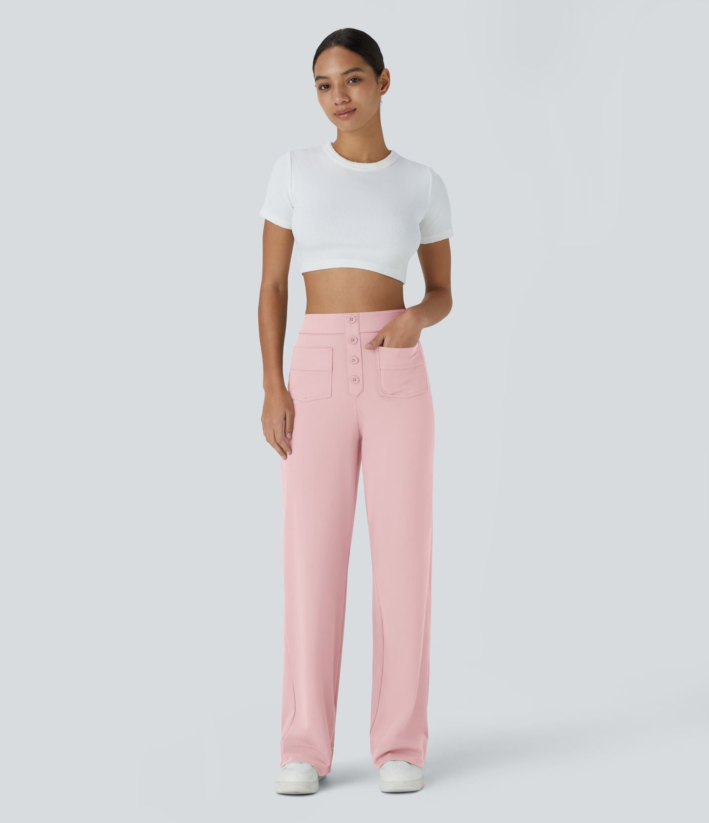 Pantalon taille haute coupe droite DayStretch avec poches