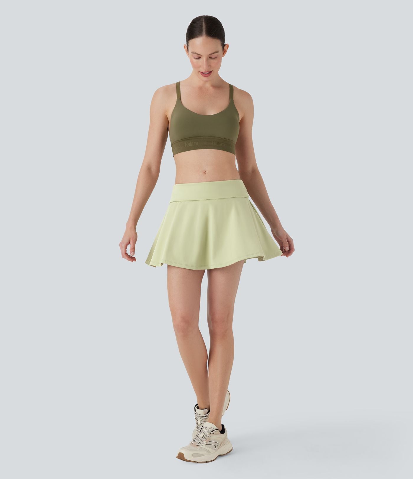 Jupe patineuse micro-mini de yoga 2-en-1 taille ultra basse à rabat avec poches