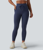 Legging de yoga fuselé taille haute avec cordon de serrage pied-de-poule avec poches