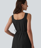 Robe casual midi sans manches à col en V avec poches