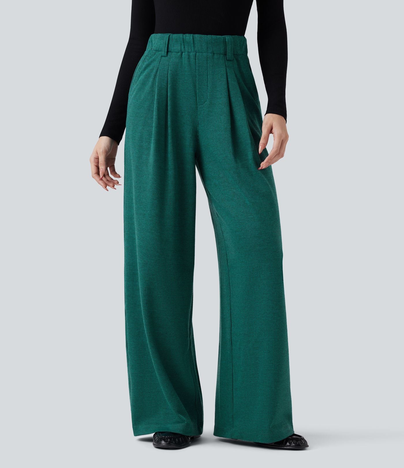 Halara Flex™ Pantalon tailleur baggy pied-de-poule taille haute avec poches