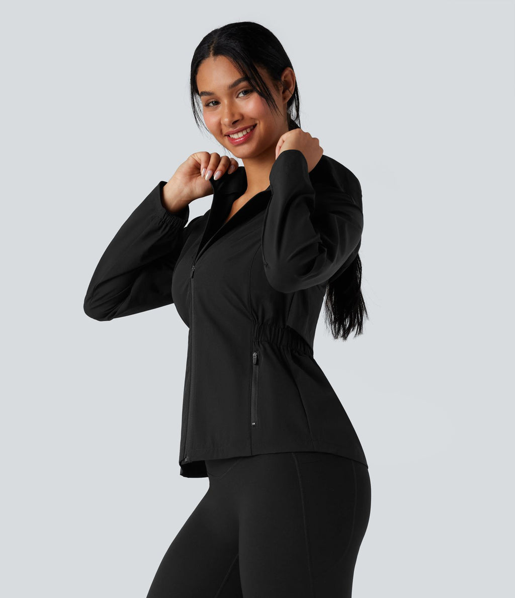 Veste de randonnée déperlante résistante à l'abrasion à capuche avec mesh contrastant et poches