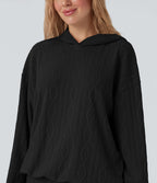 Sweatshirt décontracté à capuche manches longues oversize maille torsadée