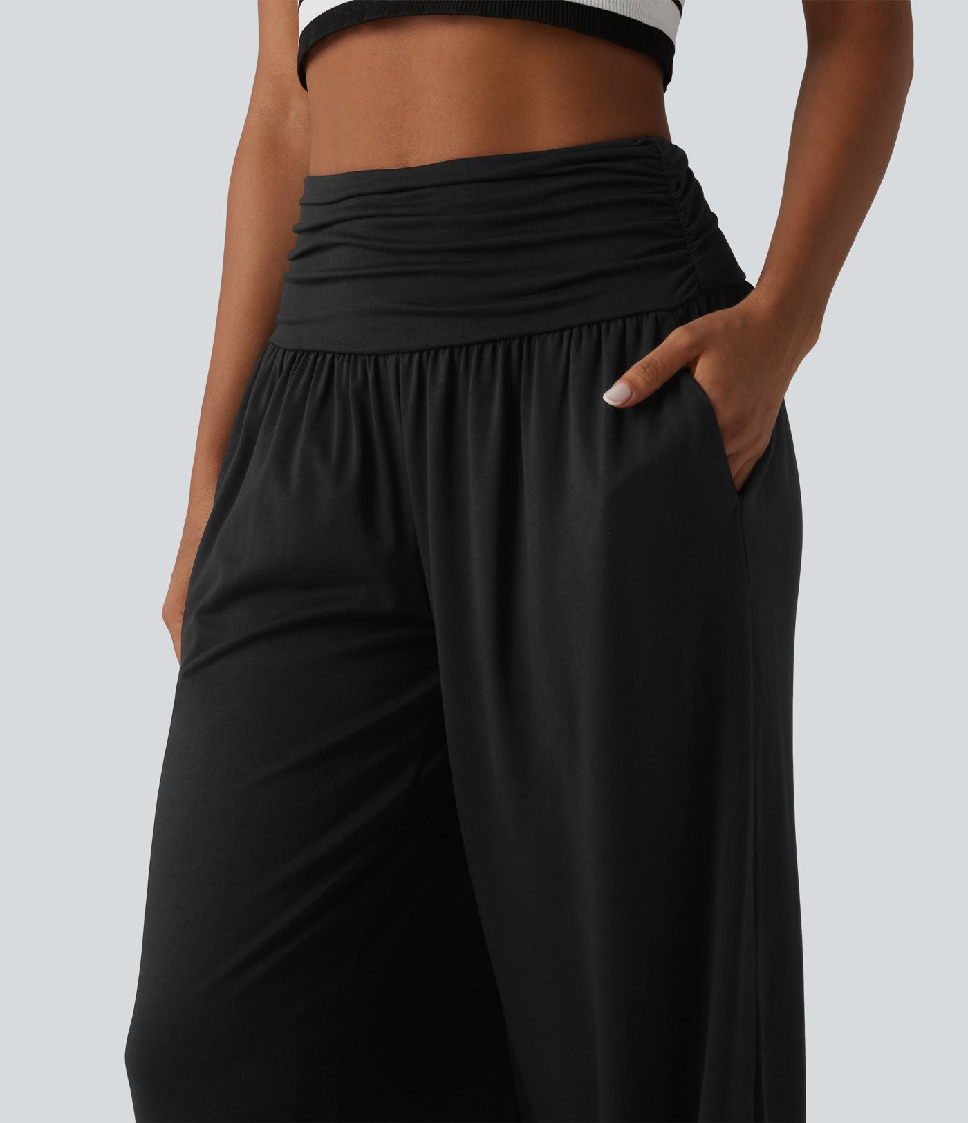 Jogging casual taille haute froncé avec poches