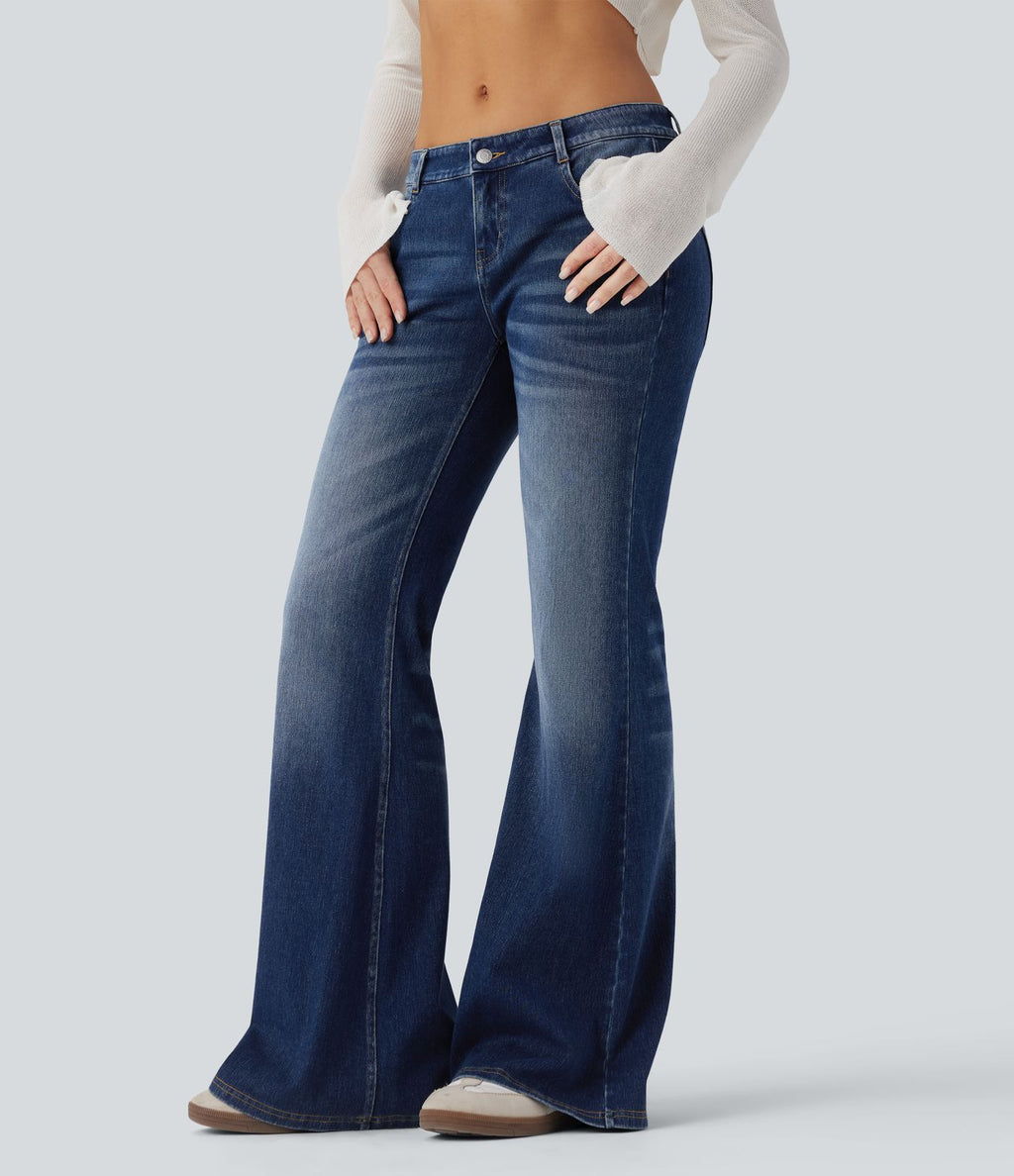 Halara Flex™ Jean évasé décontracté délavé taille basse avec poches