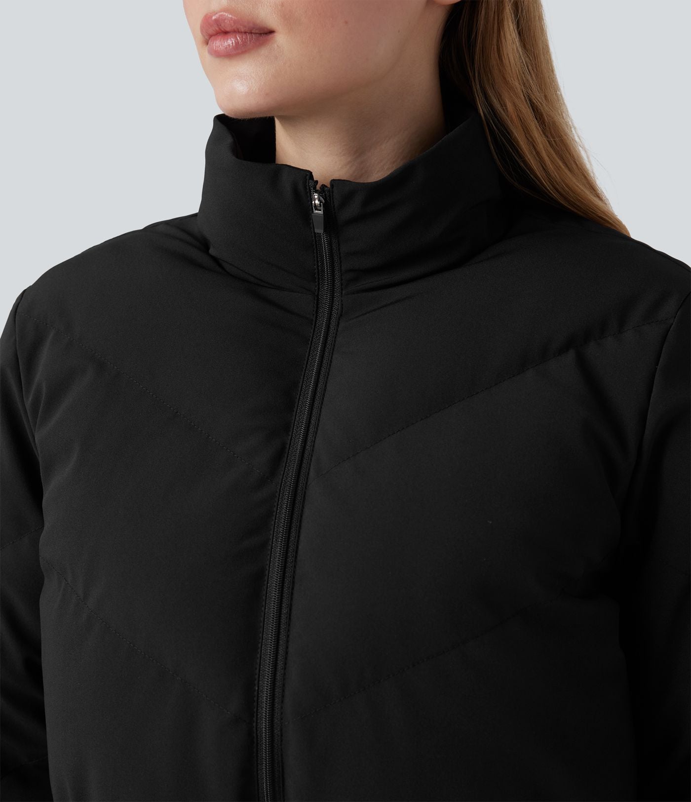 PuffFlex Manteau doudoune 3-en-1 court casual à col montant et veste à ourlet arrondi avec passants pouces et poche