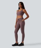 Brassière de sport yoga soutien léger col U découpes à rayures bonnets E-G
