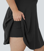 Robe Danse Barre Ballet Grande Taille 2 en 1 Col en U Dos Nu avec Découpe Torsadée et Poches Latérales - Plus Longue