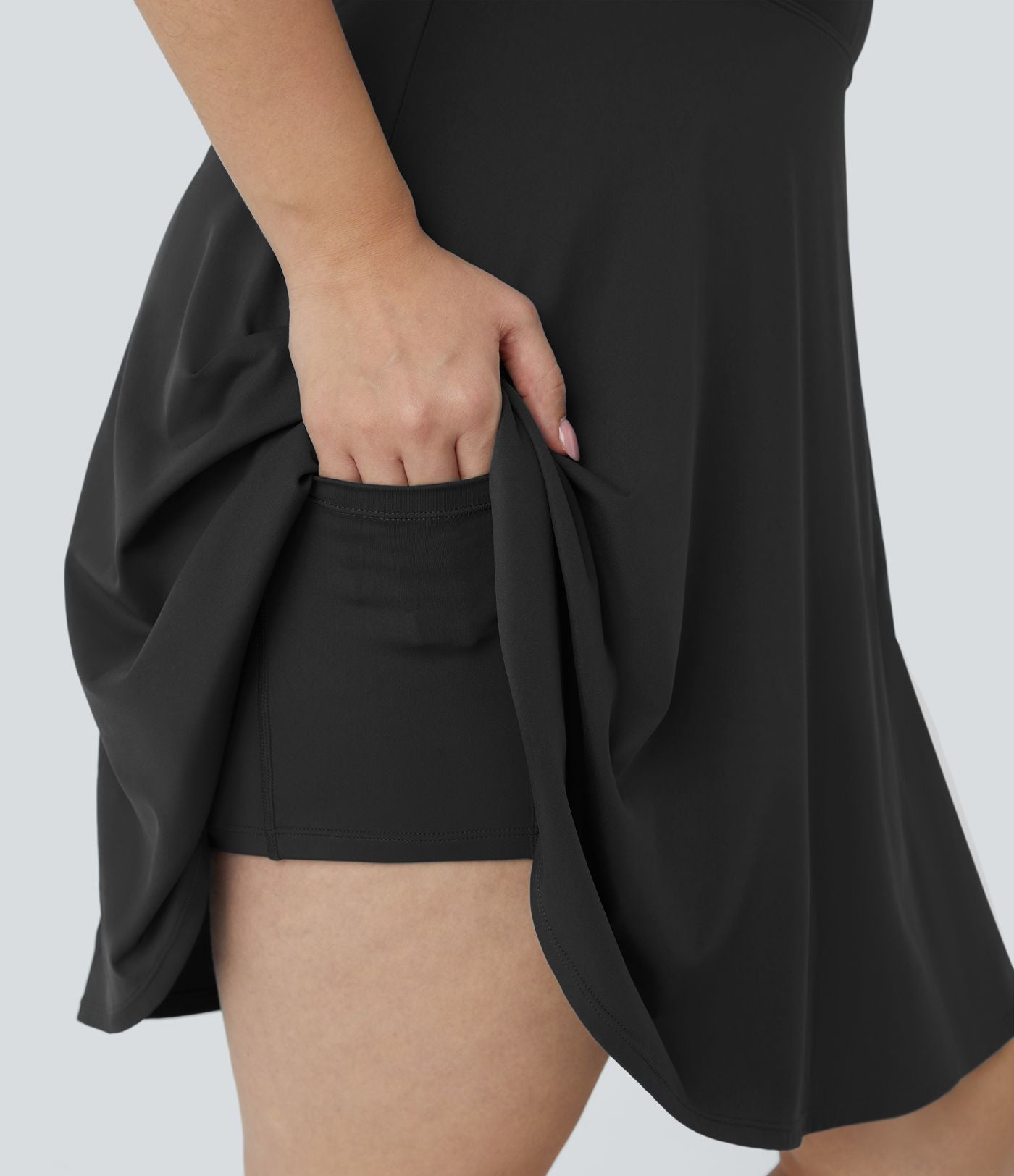 Robe Danse Barre Ballet Grande Taille 2 en 1 Col en U Dos Nu avec Découpe Torsadée et Poches Latérales - Plus Longue