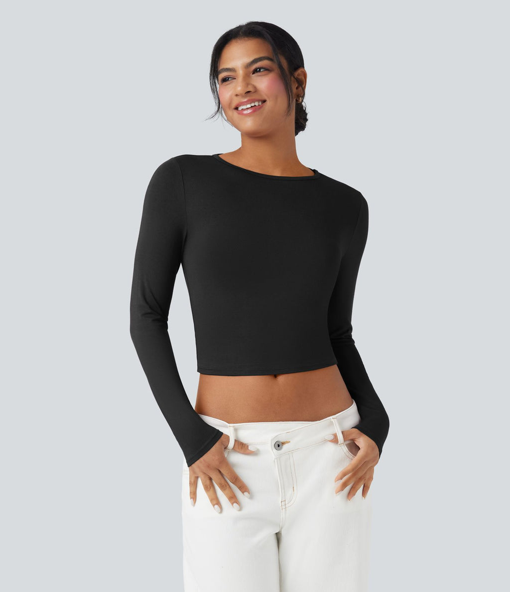 T-shirt décontracté col rond manches longues