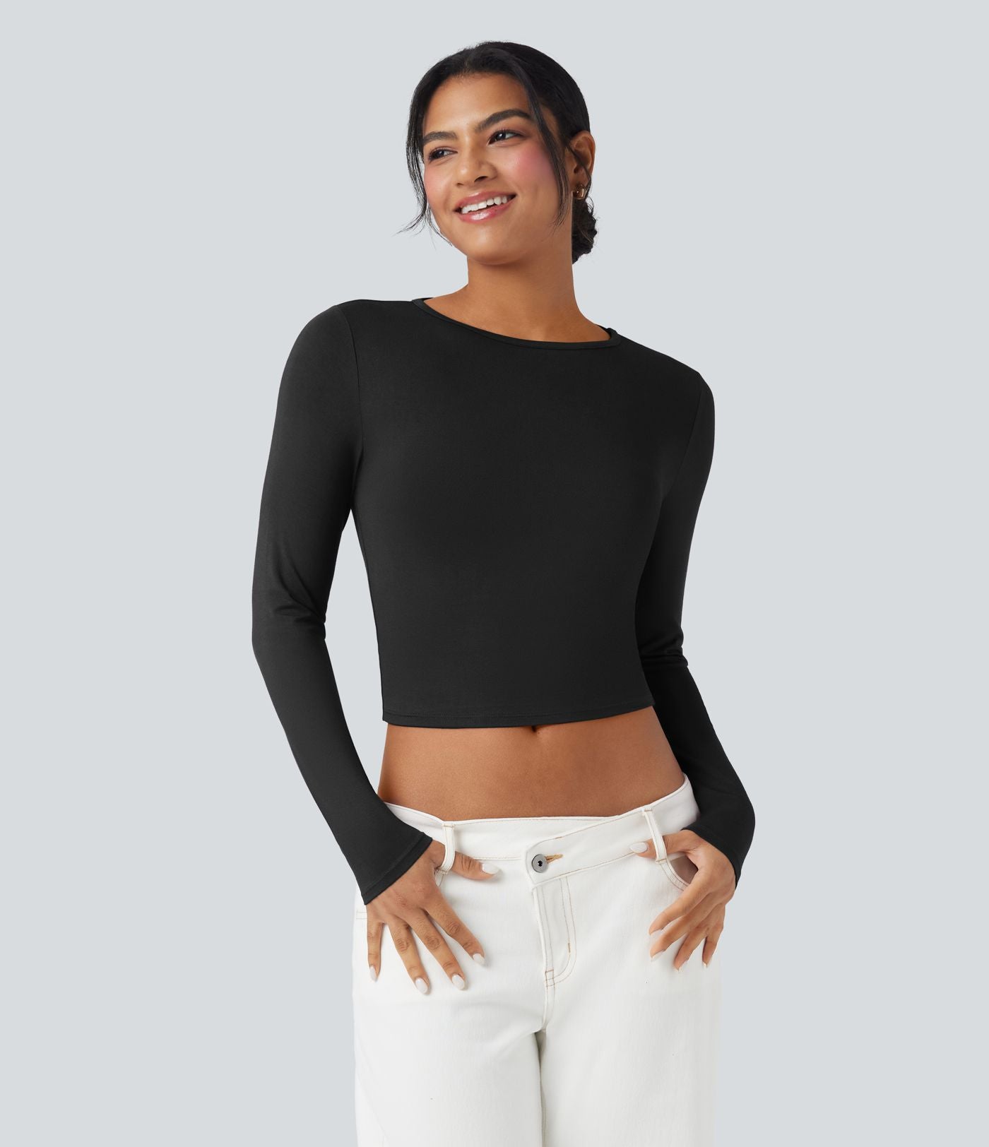 T-shirt décontracté col rond manches longues