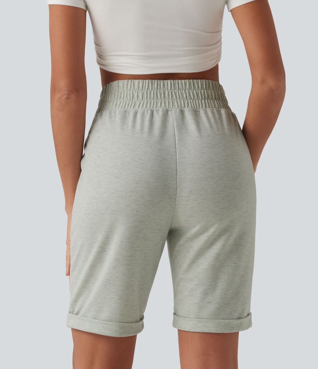 Short sweat décontracté taille haute à ourlet roulé avec poches