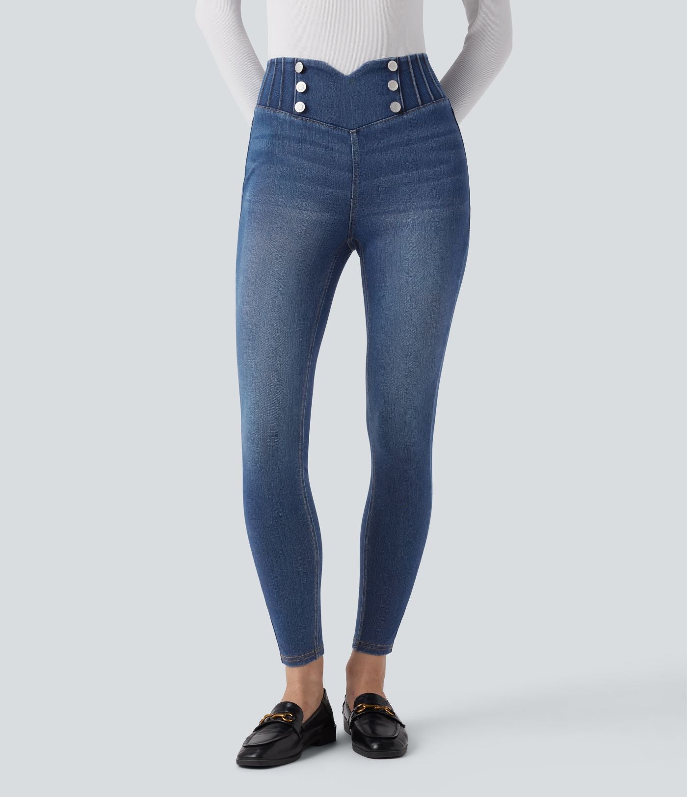 Legging 7/8 skinny en denim Halara Flex™ taille haute gainant avec poches